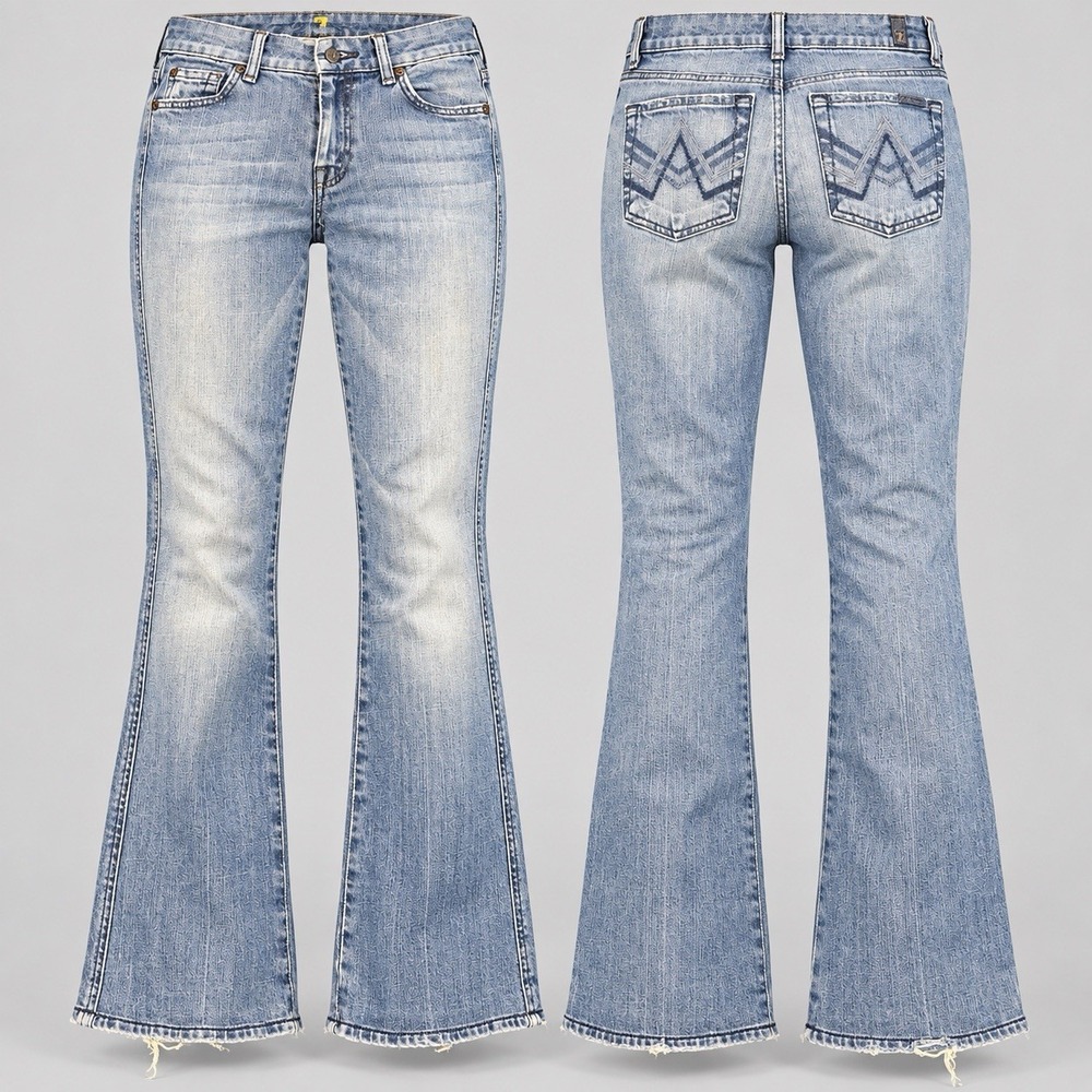 7 For All Mankind A Pocket Flare Jeans 29/29High Rise Bootcut Blue Denim Y2K USA